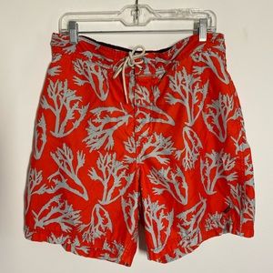 Nautica Size Large Bright Red Nautical Coral Reef Print 7" Inseam Swim Trunks